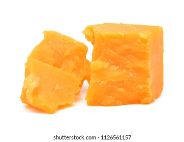 Cubes Of Cheddar Cheese Isolated On White 