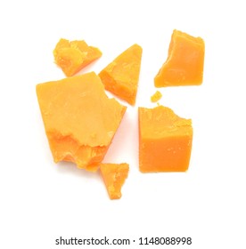 Cubes Of Cheddar Cheese Isolated On White 