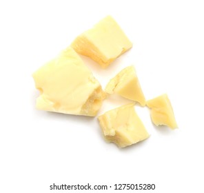 Cubes Of Cheddar Cheese Isolated On White 