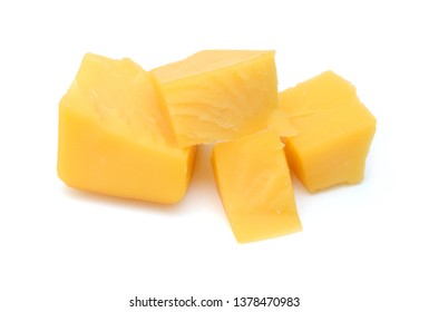 Cubes of cheddar cheese isolated on white  - Shutterstock ID 1378470983