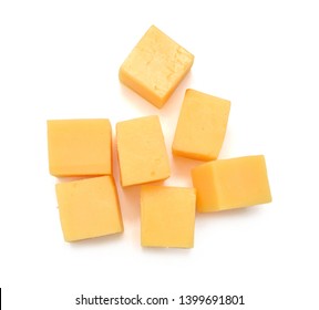 Cubes Of Cheddar Cheese Isolated On White 