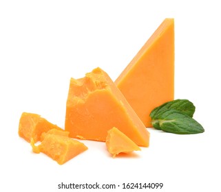 Cubes Of Cheddar Cheese Isolated On White 