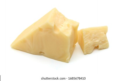 Cubes Of Cheddar Cheese Isolated On White 