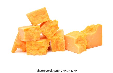 Cubes Of Cheddar Cheese Isolated On White 