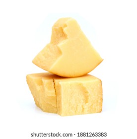 Cubes Of Cheddar Cheese Isolated On White 