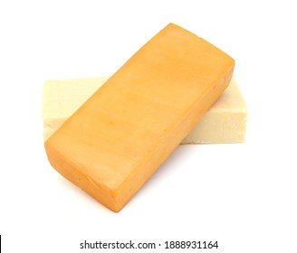 Cubes Of Cheddar Cheese Isolated On White 