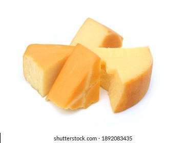 Cubes Of Cheddar Cheese Isolated On White 