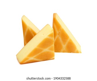 Cubes Of Cheddar Cheese Isolated On White 