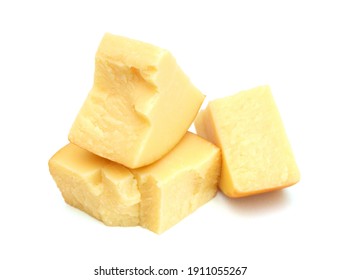 Cubes Of Cheddar Cheese Isolated On White 