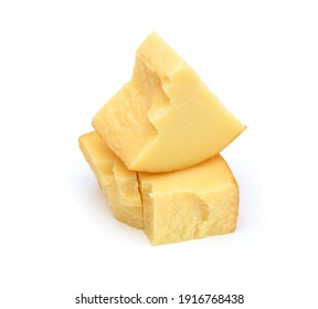 Cubes Of Cheddar Cheese Isolated On White 