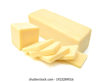 Cubes Of Cheddar Cheese Isolated On White 