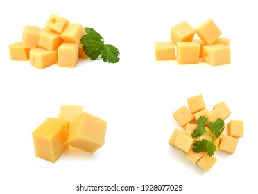 Cubes Of Cheddar Cheese Isolated On White 