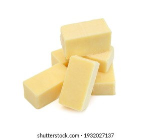 Cubes Of Cheddar Cheese Isolated On White 