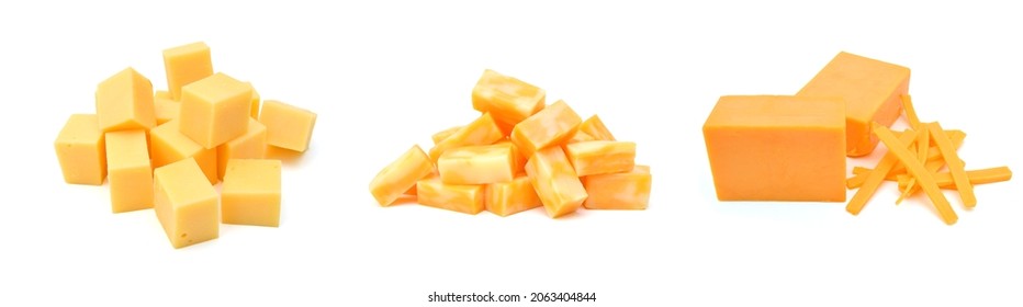 Cubes Of Cheddar Cheese Isolated On White 