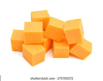 Cubes Of Cheddar Cheese Isolated On White 