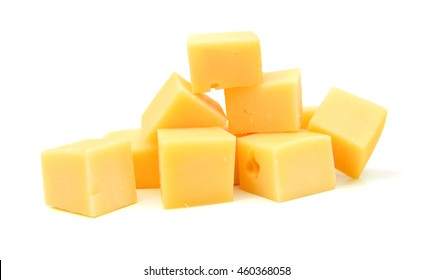 Cubes Of Cheddar Cheese Isolated On White 