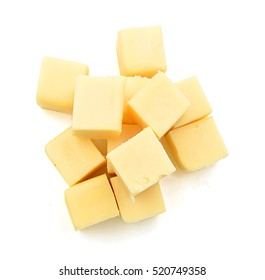 Cubes Of Cheddar Cheese Isolated On White 