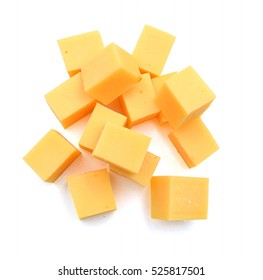 Cubes Of Cheddar Cheese Isolated On White 