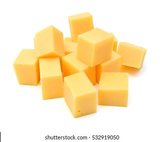 Cubes Of Cheddar Cheese Isolated On White 