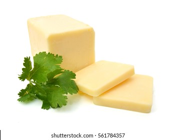 Cubes Of Cheddar Cheese Isolated On White 