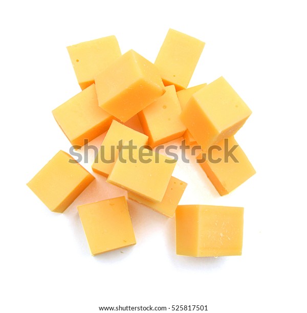 Cubes Cheddar Cheese Isolated On White Stock Photo (Edit Now) 525817501