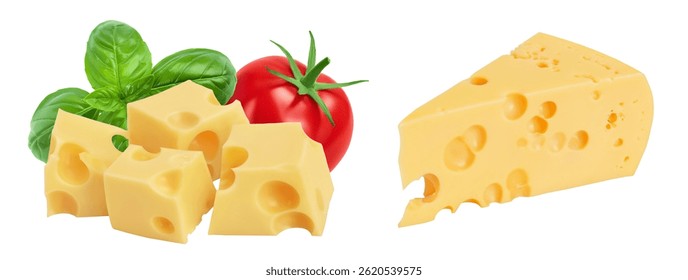 cubes of cheese isolated on white background with  full depth of field