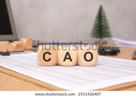 Cubes Featuring CAO Letters Placed on Workspace Table for Enhanced Aesthetic Appeal
