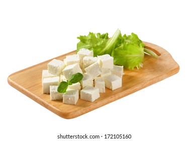 Cubes Of Feta Cheese On A Plate