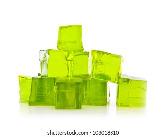 Cubes of Lime jelly on a white background