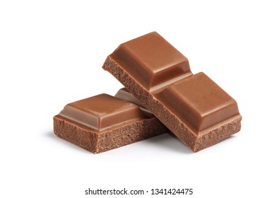 Cubes of milk chocolate bar isolated on white background - Shutterstock ID 1341424475