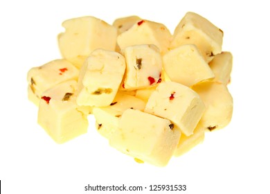 Cubes Of Pepper Jack Cheese Isolated On White