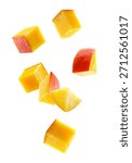 Cubic and triangular mango pieces form an unusual figure look like a loop. Isolated on white