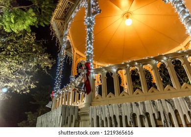 Cubicle Decorated With Beautiful Christmas Motifs And Lights, On A Nice Night