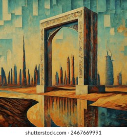 Cubism artistic image of dubai monument, the frame