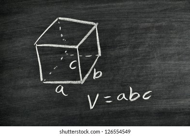 Cuboid volume formula written on blackboard - Powered by Shutterstock