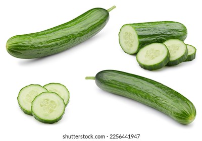 Cucumber collection. Fresh organic cucumber isolated on white background. Cucumber macro - Shutterstock ID 2256441947