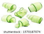 Cucumber curls, rolled up slices or shavings, isolated