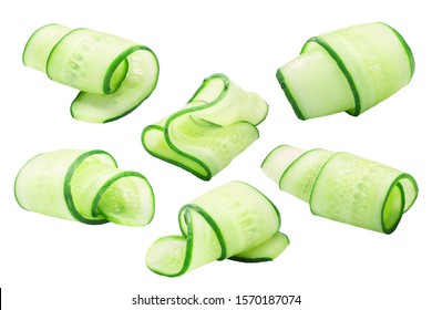Cucumber curls, rolled up slices or shavings, isolated