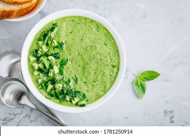 Cucumber Gazpacho. Green fresh cold summer soup. Top view - Powered by Shutterstock