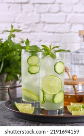 Cucumber Gimlet With Gin And Honey, Very Good In Combination With Mint. This Is A Great Refreshing Cocktail.