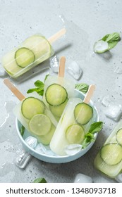 Cucumber, Green Tea And Lime Ice Cream Popsicles With Mint