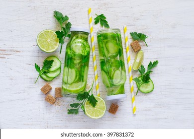 Cucumber Lime Lemonade, Detox Water, Top View