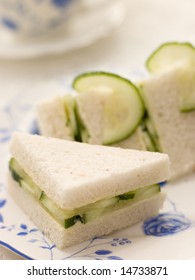 Cucumber Sandwich On White Bread With Afternoon Tea