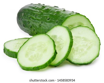 Cucumber and slices isolated on white background. Cucumber Clipping Path. Professional food photos - Shutterstock ID 1458583934
