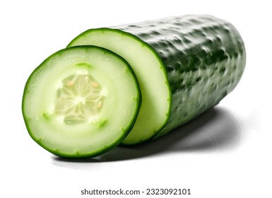 Cucumber with slices isolated on white background