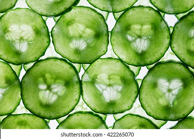 Cucumber slices. Pattern. Food background. Macro. Texture.