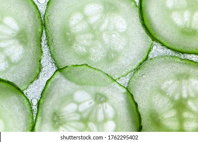 Cucumber slices with sparking water or gel