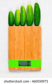 Cucumbers Vegetables At The Food Scale Top View