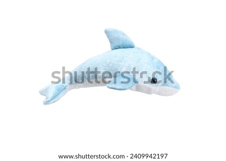 cuddlekins dolphin stuffed animal doll plaything for kids isolated on white background. child soft toys collection. top view character puppet. blue and white.
