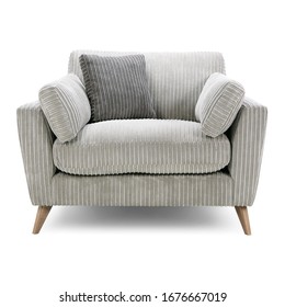 Cuddler Chair Seat Isolated. Gray Cozy Two-Seater. Wingback Armchair. Modern Upholstered Arm Chair. Contemporary Accent Club Chair with Armrests. Interior Furniture. Living Room Sofa Set Front View